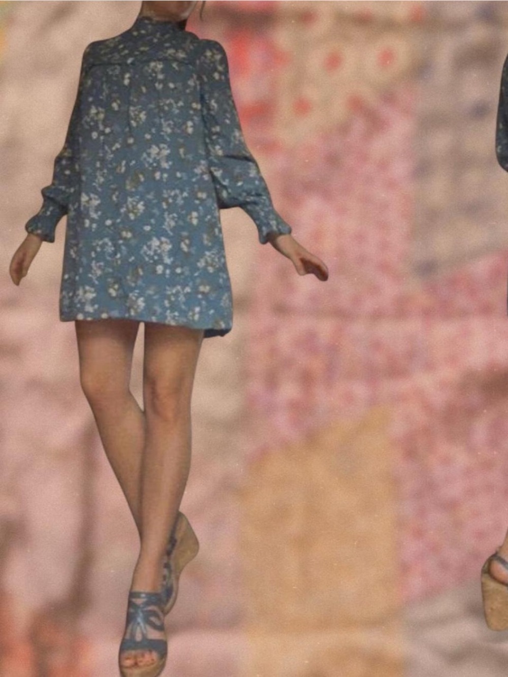 Reformation Blue Floral High-Neck Long Sleeve Swing Dress